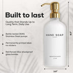 Luxury Glass Soap and Lotion Dispenser Set by Brighter Barns - Liquid Soap Dispenser Bathroom Set - White and Gold Bathroom Accessories for Vacation Rental, Airbnb, Hotel, Wedding Gift (Gold)
