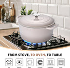 E-far 6 Quart Enameled Cast Iron Dutch Oven, Round Dutch Oven Pot with Lid, Nonstick Cookware for Braising/Stews/Roasting/Bread Baking/Cooking, Heavy Duty, Induction & Oven Safe - Khaki