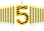 13 Pcs Construction Themed Birthday Candles Set Yellow and Black Number 5 Candle Cake Topper for Construction Party Decoration Supplies (Number 5)