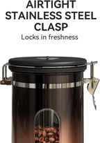 Veken Coffee Canister with Window,Airtight Stainless Steel Kitchen Food Storage Container, Date Tracker & Scoop for Grounds Coffee, Beans, Tea,Flour,Cereal,Sugar,22OZ,Copper