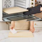 Pizza Stone Set, 15"x12" Rectangular Pizza Stone for Oven Grill BBQ with Wooden Pizza Peel & Oven Mitts, Cordierite Baking Stone for Bread, Unique Built-in 4 Handles Cooking Stone