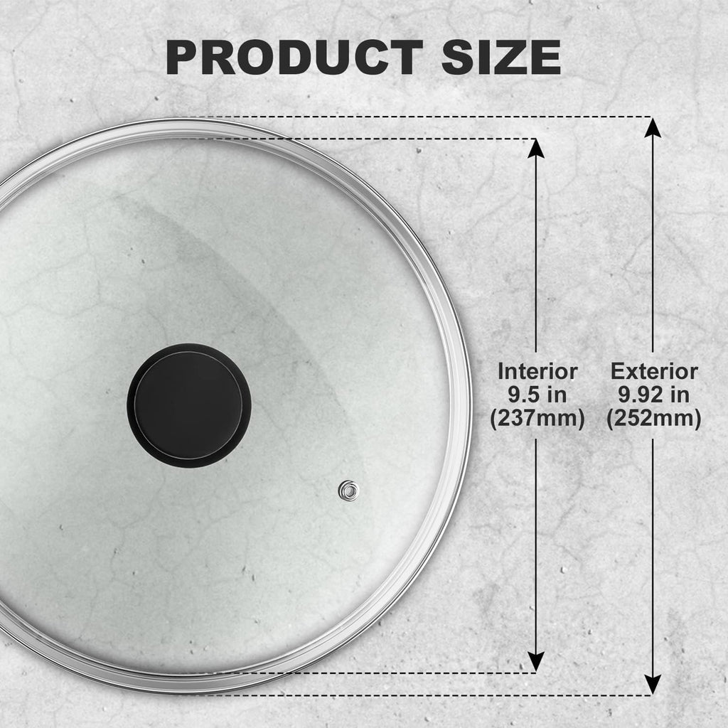 Wadaza Pan Lid 9.5 Inch - Tempered Glass Pot Lid - Oven Safe Replacement Glass Lid for Frying Pan Wok Pot Skillet