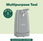 BELLA Electric Can Opener and Knife Sharpener, Multifunctional Jar and Bottle Opener with Removable Cutting Lever and Cord Storage, Stainless Steel Blade, Gray