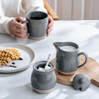 famiware Milkyway Ceramic Sugar and Creamer Set, 10oz Sugar Bowl & 13oz Creamer Set – Stoneware Milk Pitcher & Sugar Dispenser for Coffee Bar, Kitchen, or Countertop, Coffee Serving Set, Dark Gray