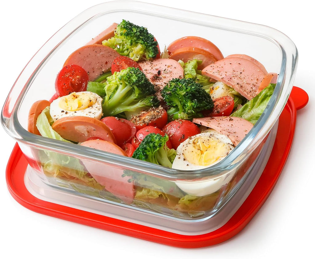 NUTRIUPS 7 x 7 Square Glass Baking Dish with Lid, Small Tempered Glass Pan for One Serving, Food Bakeware for Oven (Clear, 1.0L)