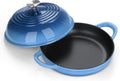 E-far Dutch Oven for Sourdough Bread Baking, 6 Qt Round Enameled Cast Iron Dutch Oven for Homemade Artisan Bread, Dome Lid & Shallow Base, Matte Black Interior & Durable, Oven-Safe to 500℉, Blue