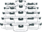 Skroam 15 Pack Glass Food Storage Containers with Lids Airtight, Glass Meal Prep Containers, Lunch Containers with Lids for Microwave, Oven, Freezer and Dishwasher Safe