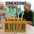 Wooden Utensil Holder Organizer with 6 Compartments, Rustic Countertop Kitchen Utensil Holder perfect for storing spoons, spatulas, cooking tools, and silverware, keeping your kitchen neat, organized