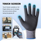 KAYGO Safety Work Gloves MicroFoam Nitrile Coated- 3 Pairs KG18NB, Seamless Knit Nylon Glove with full fingers Touchscreen, Ideal for Automotive, Home Improvement, Black, 2X-Large