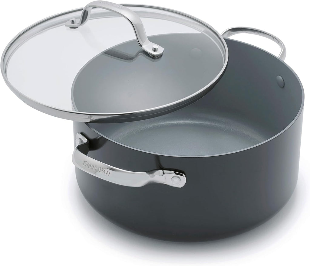 GreenPan Valencia Pro Hard Anodized Healthy Ceramic Nonstick 5QT Stock Pot with Lid, PFAS-Free, Induction, Dishwasher Safe, Oven Safe, Gray