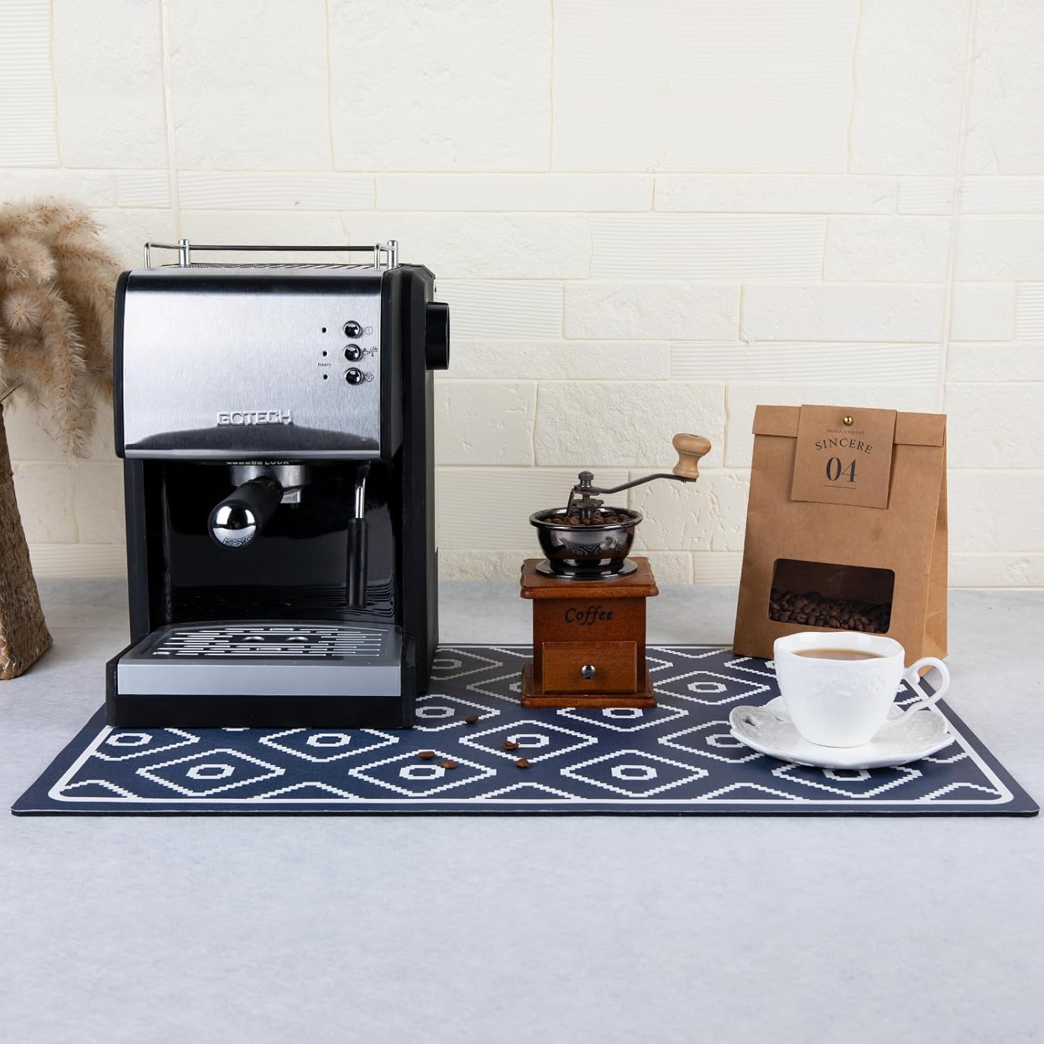 SUEH DESIGN Dish Drying Mat, Absorbent Coffee Mat 23.6 x 15.7 in Quick Dry Kitchen Drying Dish Drain Mat for Kitchen Counter Coffee Bar, Dark Blue