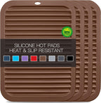 4 Pack Silicone Trivets for Hot Dishes Large 446°F Heat Resistant Pot Holder Hot Pads for Kitchen 9'' x 12' Brown Silicone Trivet Mat for Hot Pots and Pans, Jar Opener, Drying Mat