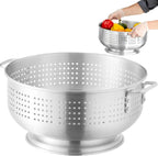 12 Qt. Aluminum Colander with Base and Handles – Heavy Duty Commercial Strainer with Full-Ring Welded Bottom, (15 inches in Diameter) -16-Gauge – Perfect for Pasta, Fruits, Vegetables (1, 12 Quart)