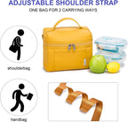 NOL Natural Organic Lifestyle Reusable Insulated Lunch Bags for Adults Lightweight Nylon Waterproof Lunch Box with Removable Adjustable Strap Insulated Lunch Bag for Work (Small Earth-yellow)
