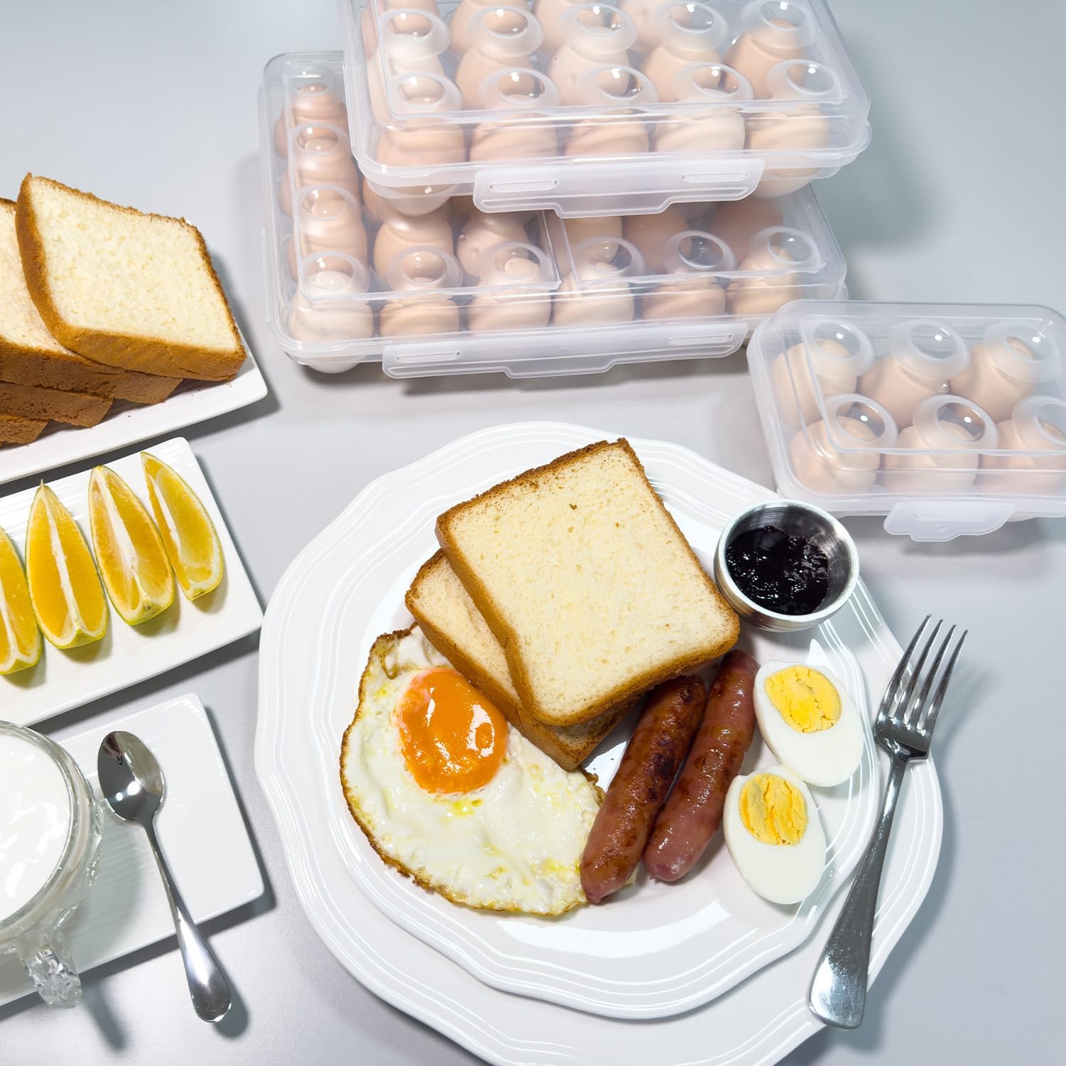 Egg Holder Camping, Egg Holder for Fridge, Clear Egg Container for Fridge With Lid, Stackable Egg Storage with Safety Buckle, Eggs 24 Count, Clear White