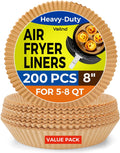 Air Fryer Liners for Ninja, 200 Pcs 8" Round Airfryer Paper Liners Disposable for Oven, Pans & Baking, Non-Stick and Oil Proof Parchment Paper for 5-8 qt Air Fryer Basket by Vailnd