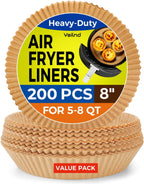 Air Fryer Liners for Ninja, 200 Pcs 8" Round Airfryer Paper Liners Disposable for Oven, Pans & Baking, Non-Stick and Oil Proof Parchment Paper for 5-8 qt Air Fryer Basket by Vailnd