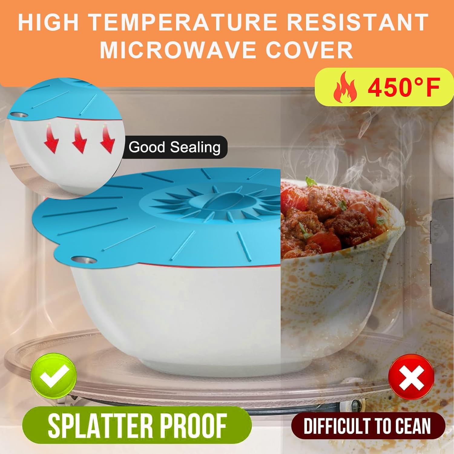 7 Pack Silicone Lids, Microwave Splatter Cover, 5 Sizes Reusable Heat Resistant Food Suction Lids fits Cups, Bowls, Plates, Pots, Pans, Skillets, Stove Top, Oven, Fridge BPA Free
