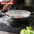 Splatter Screen for Frying Pan, Grease Splatter Guard, Stainless Steel Splatter Guards for Frying with Long Handle, Kitchen Oil Splash Guard Cooking Shield, Fine Mesh Strainer (Black, 13 inch)