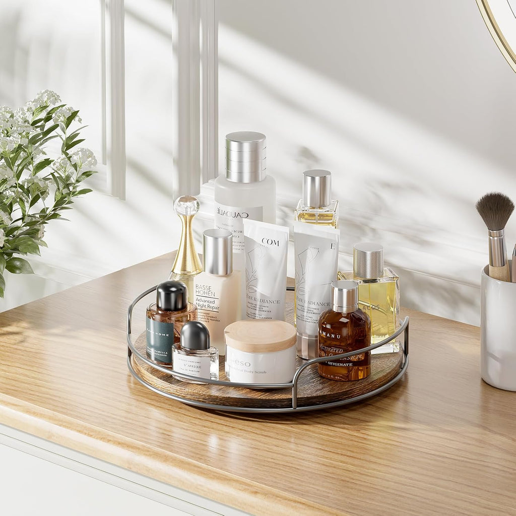 LAMU 10'' Lazy Susan Organizer, Wooden Lazy Susan Turntable for Cabinet, Table Top, Kitchen, Pantry, Bathroom Countertop Organizer, 1 Pack