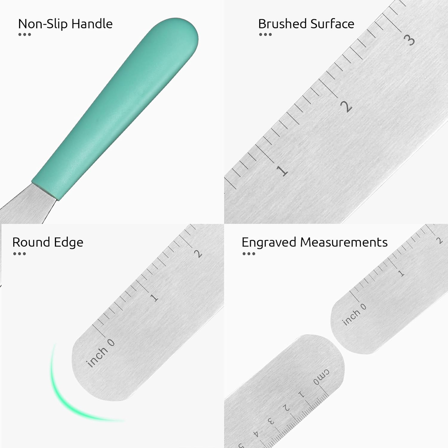 U-Taste Cake Icing Spatulas Set: Straight Decorating Frosting Knife with 6", 8", 10" Thinner Stainless Steel Blade, Flexible Smoothing Spreading Tools with Comfortable PP Handle for Cream (Aqua Sky)