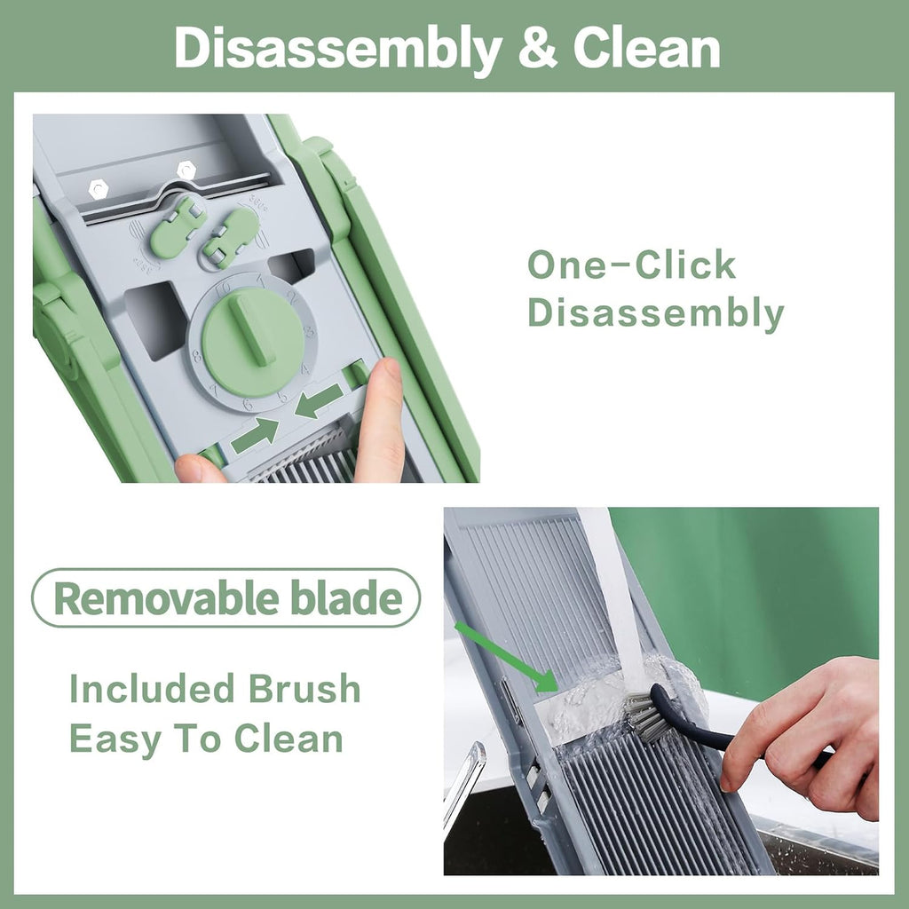 Upgrade Safe Mandoline Slicer for Kitchen, Chopper Vegetable Cutter, Potato Slicer Thickness Adjuster, French Fry Cutter, Veggie Dicer Faster Kitchen Mandolin for Meal Prep Green