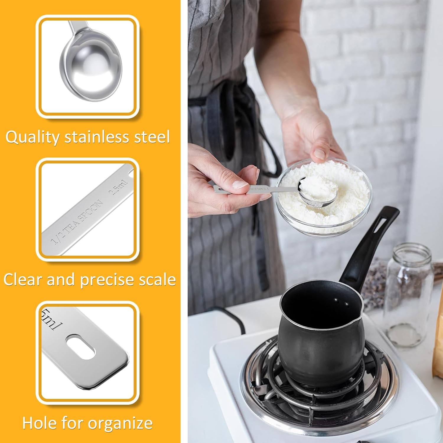 2PCS 1 Tsp(1/3tbsp, 1/6oz, 5ml) Single Measuring Spoon, Stainless Steel Individual Measure Scoop Only