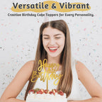 1 PCS Acrylic Cake Topper, 5.1 x 7 Inches Happy Birthday Cake Sign, Mirror Birthday Cake Toppers for Children or Adults Cake Inserts, Birthday Cake Decorations and Desserts Supplies