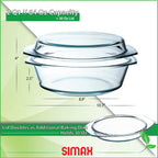Simax Casserole Dish with Lid, 2 Quart Round Glass Casserole Dishes for Oven with Lid and Handles, Baking Dishes for Oven, Covered Bowl for Cooking, Baking, Serving, Microwave, Dishwasher, and Oven Safe Cookware