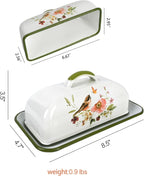 Enamel Butter Dish with Lid Vintage Enamelware Butter Keeper with Flower and Bird Patterns Farmhouse Butter Container Butter holder for Countertop Kitchen Decor