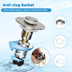 Universal Bathroom Sink Stopper Hair Catcher Upgraded with 2-Layer Detachable Filter Basket, 4 in 1 Pop Up Drain Strainer, Anti-Clog, Odor-Block, Fit for 1.1''~2.36'' Sinks, Brushed Nickel