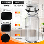 Segarty Spice Jars Set, 3 Pack 6 oz Glass Spice Jar with Labels, Seasoning Bottles Set with 136 Blank Stickers, 1 Chalk Marker, 1 Brush, Salt and Pepper Shakers with Ajustable Holes Lids