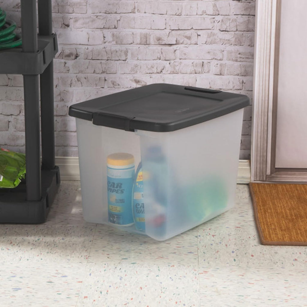 Sterilite 12-Pack Plastic Storage Bins w/ Lids, Shelf Totes Large Clear Totes, 50 Qt, Gray