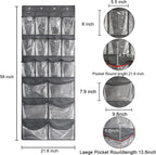 Extra Large Hanging Over Door Shoe Organizer, Closet Shoe Rack - 12+6 Crystal Pockets, 4 Hooks, Black (59"x 21.6")