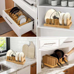 Bamboo Pot Lid Organizer for Cabinet & Kitchen Counter, Pan Lid Organizer Inside Cabinet, Pot Lid Holder, Sheet Pan Rack, Adjustable Pot Cover Holder Rack for Countertop, Under Cabinet Black