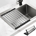 17.5" X 13" Roll Up Dish Drying Rack, 304 Stainless Steel Over Sink Dish Drying Rack, Foldable Heat-Resistant Dishes Drainer for Kitchen and RV Sink Counter, Black