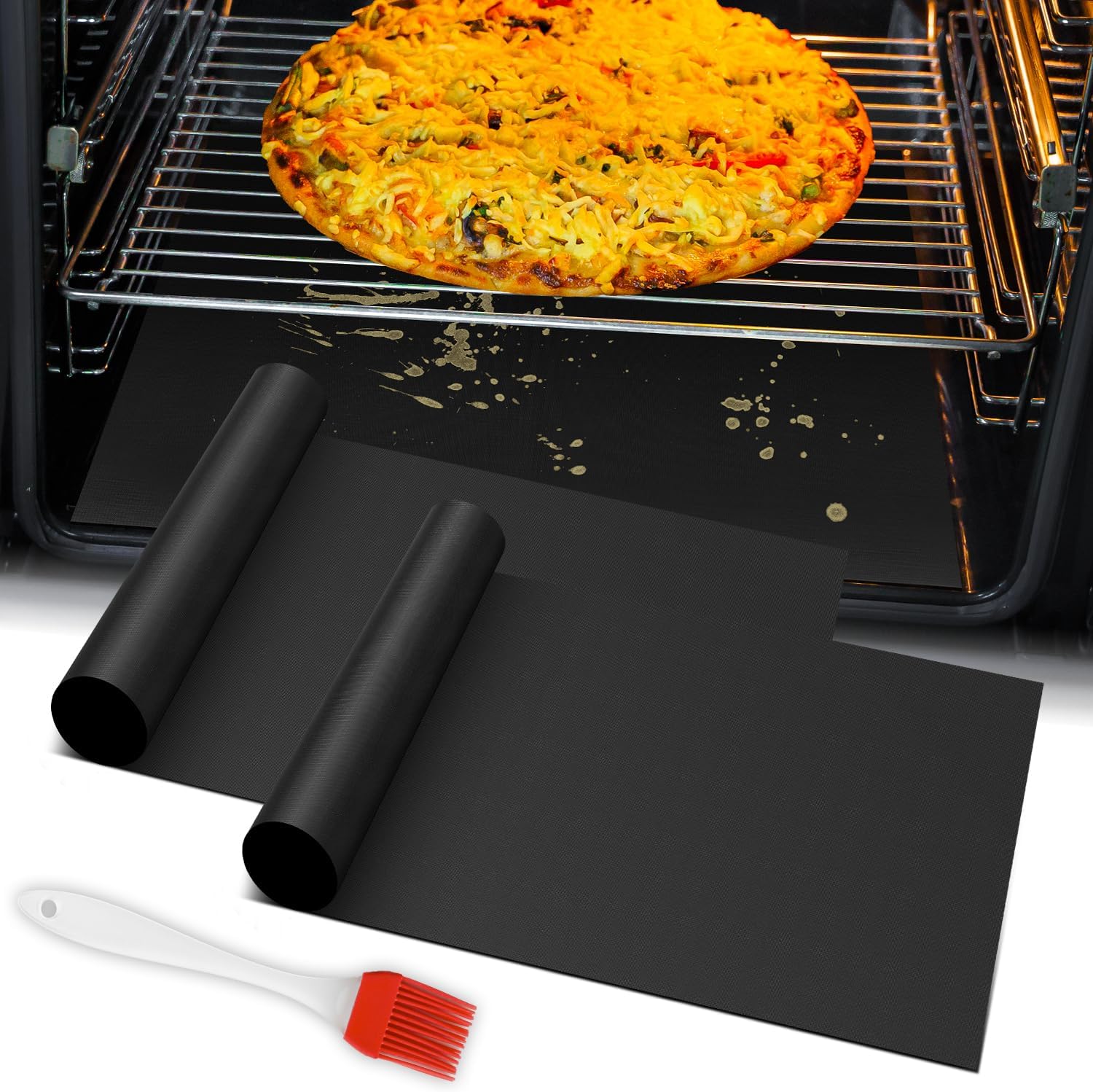 Oven Liners for Bottom of Oven, 2 Pack Reusable Large Thick Heavy Duty Teflon Oven Mat Set, Non Stick Oven Mats for Bottom of Electric Oven Gas Oven Toaster Oven Microwave Stove Grill, Easy to Clean