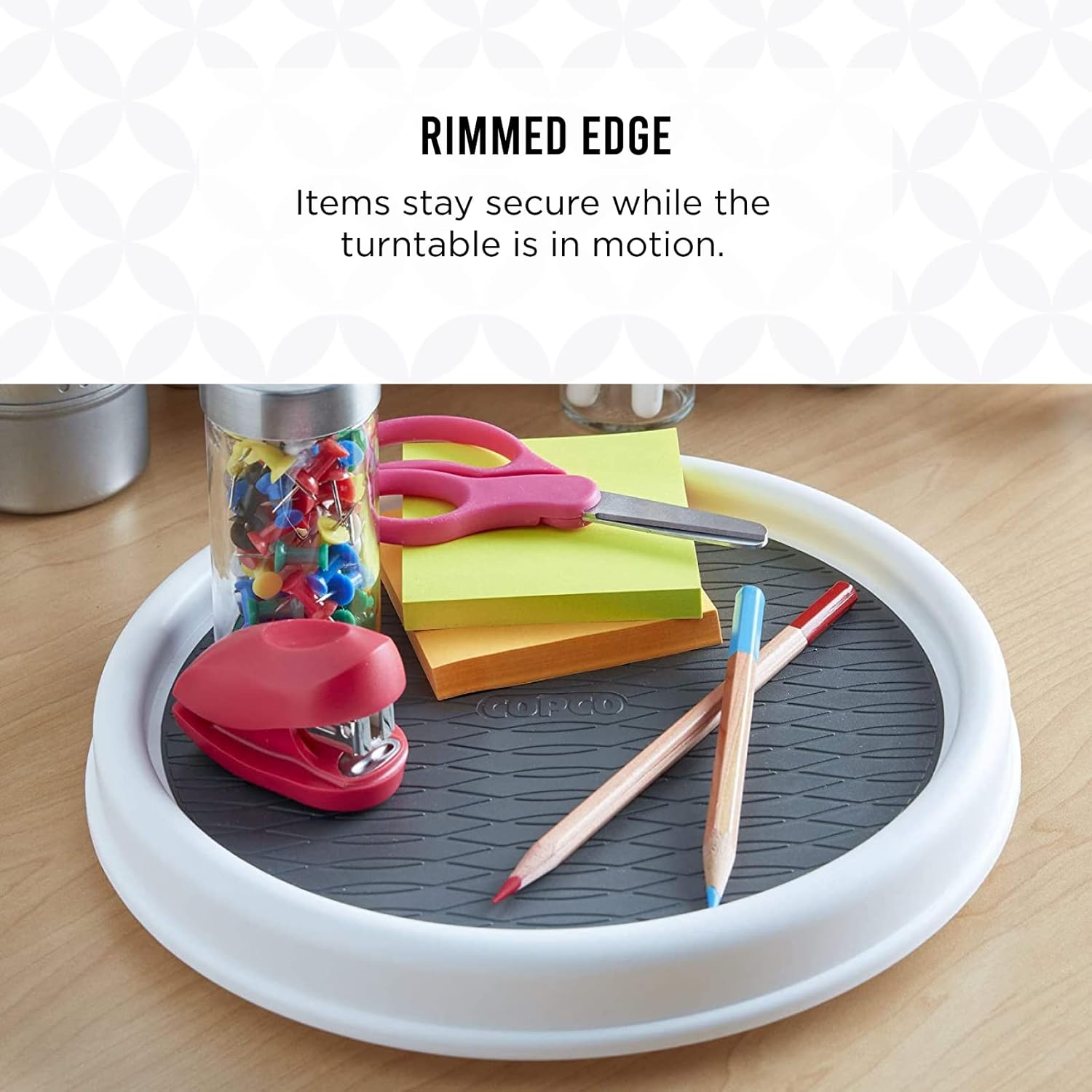 Copco Basics Non-Skid Pantry Cabinet Lazy Susan Turntable, 12-Inch, White/Gray (Pack of 2)