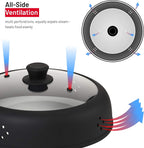 Bezrat Vented Glass Microwave Plate Cover | Large 12-inch Splatter Guard Lid | Firm Grip Silicone handle | 100% Food Grade | Dishwasher Safe (Black)