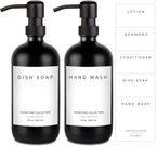 Emerson Essentials Soap Dispenser Set, Dish Soap for Kitchen, Bathroom Set - Hands and Dishes for Home, Farmhouse, Glass Soap Dispenser with Pump and Labels | 16 Oz, 2 Pack