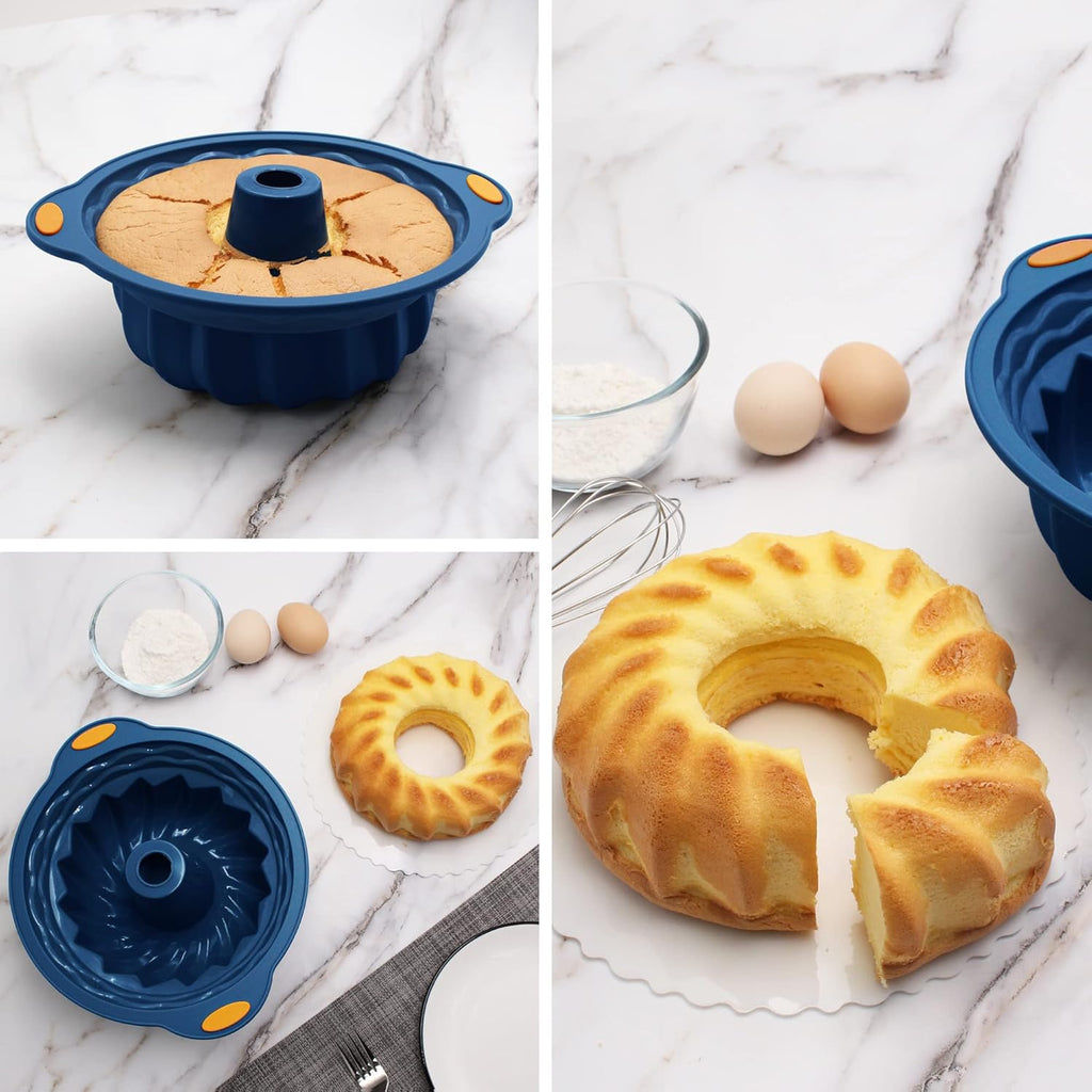 To encounter 31 Pieces Silicone Baking Pans Set, Nonstick Bakeware Sets, Non-Stick Silicone Molds, with Metal Reinforced Frame More Strength, Navy Blue