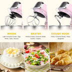 Kitchen in the box Stand Mixer,3.2Qt Small Electric Food Mixer,6 Speeds Portable Lightweight Kitchen Mixer for Daily Use with Egg Whisk,Dough Hook,Flat Beater (Pink)