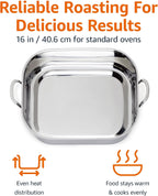 Amazon Basics Stainless Steel Rectangular Roasting Pan with Rack, 16 in