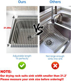 CHIRISEN Expandable Large Roll Up Dish Drying Rack, 18 Tubes 21.25x12.79'' Collapsible Over The Sink Rack, Non-Slip Silicone Rolling Dish Drainer Stainless Steel Rack for Kitchen Sink Counter (Gray)