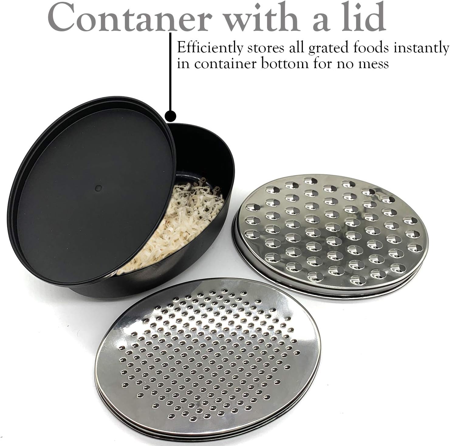 Cheese Grater Citrus Lemon Zester with Food Storage Container & Lid - Perfect For Hard Parmesan Or Soft Cheddar Cheeses, Ginger, Vegetables, Butter, Chocolate & Nutmeg (Black)