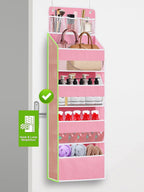 2 Pack Over The Door Organizer, Hanging Storage Organization with Large Capacity Pockets, Swing-Proof Behind Door Storage Shelf for Kicthen Bedroom Nursery Kids Toys Shoes,Pink