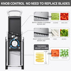 Upgrade Safe Mandoline Slicer for Kitchen, Vegetable Chopper Slicer, Potato Slicer Thickness Adjuster, French Fry Cutter, Veggie Onion Dicer Faster Kitchen Mandolin for Meal Prep (White)