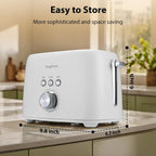 2-Slice Toaster 1.5" Extra Wide Slot Stainless Steel with High Lift Lever, 6 Presets & Bagel/Defrost/Cancel Function, Removal Crumb Tray, Under Base Cord Storage, White