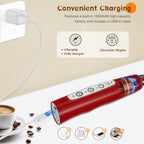 Milk Frother Handheld Rechargeable, Frother Wand Drink Mixer Electric Whisk for Coffee, Detachable With 3 Stainless Whisks, Hand Mixer for Lattes, Cappuccino, Matcha, Egg, No Stand, Red