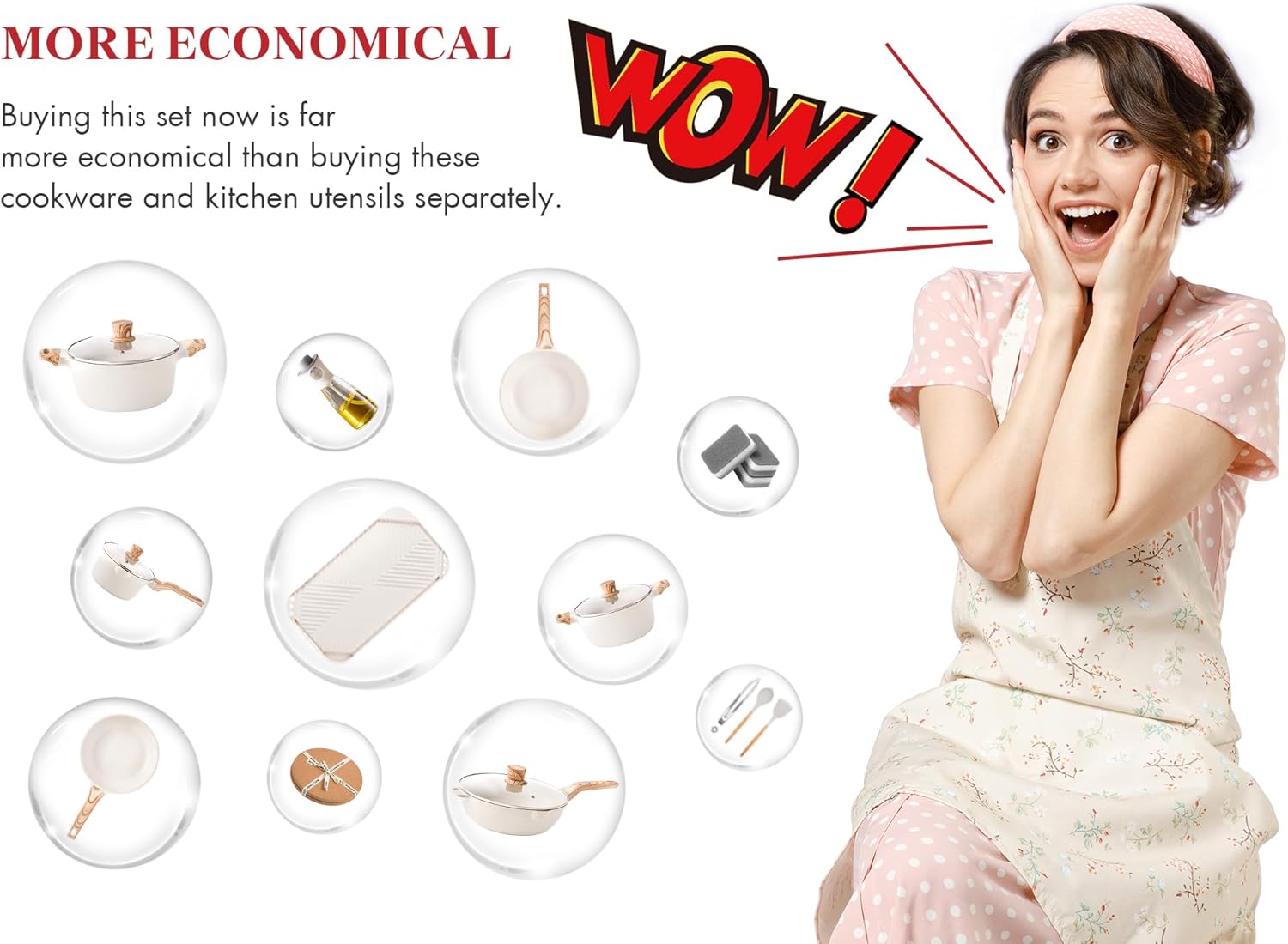 Caannasweis 20Pcs Cookware Sets, Nonstick Pots and Pans Set, Granite Induction Cookware, Non Stick Kitchen Cooking Set, Grayish White Grill Griddle Set, PFOS PFOA Free